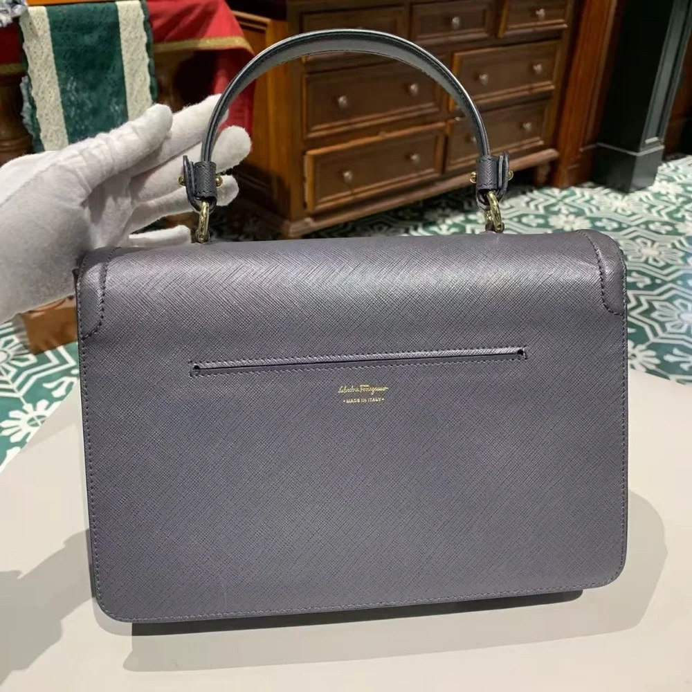 N16 Slightly Used Salvatore Ferragamo Grey Handbag Small - Picture 3 of 16